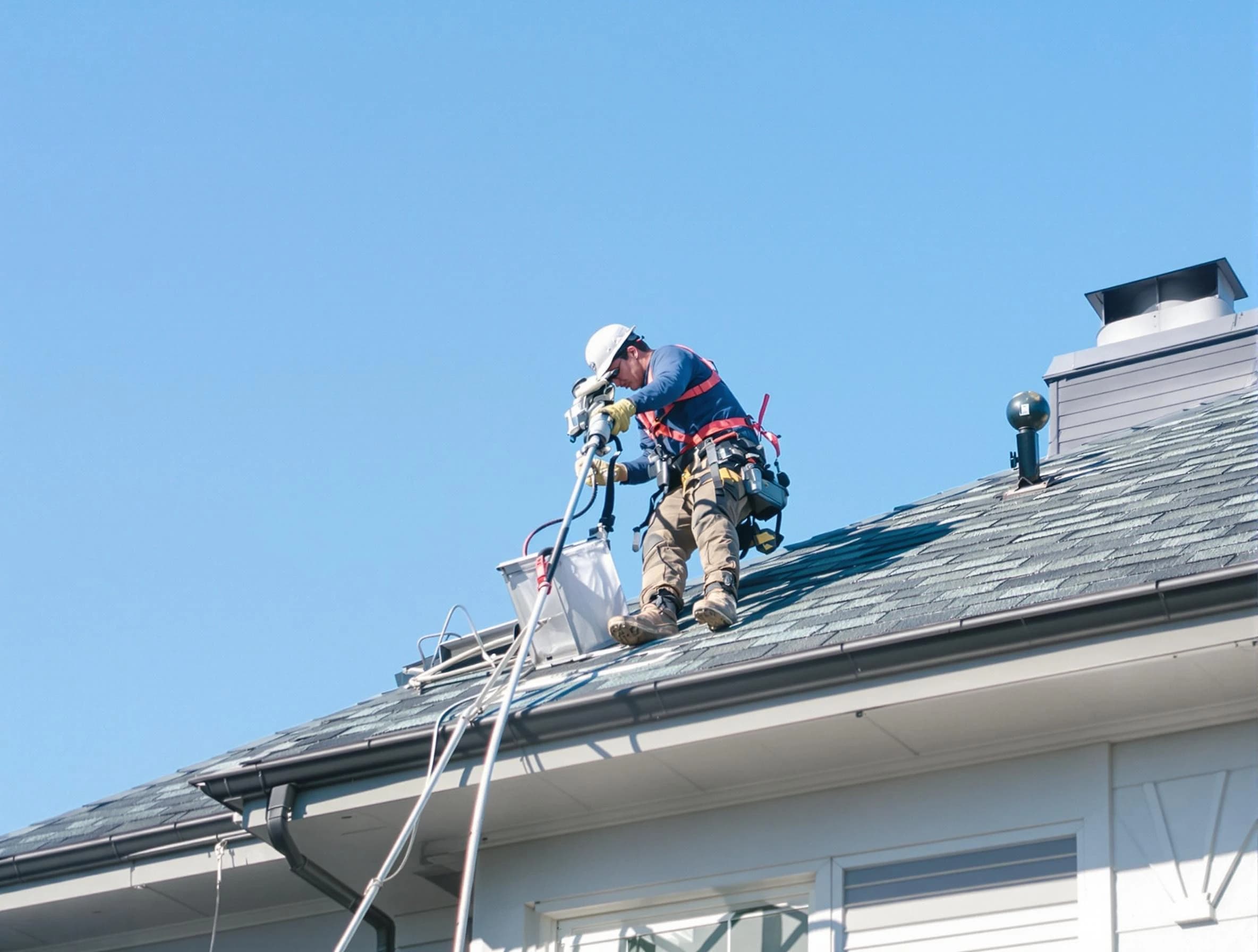 Green Hill Dryer Vent Cleaning certified technician cleaning a roof-mounted dryer vent system in Green Hill