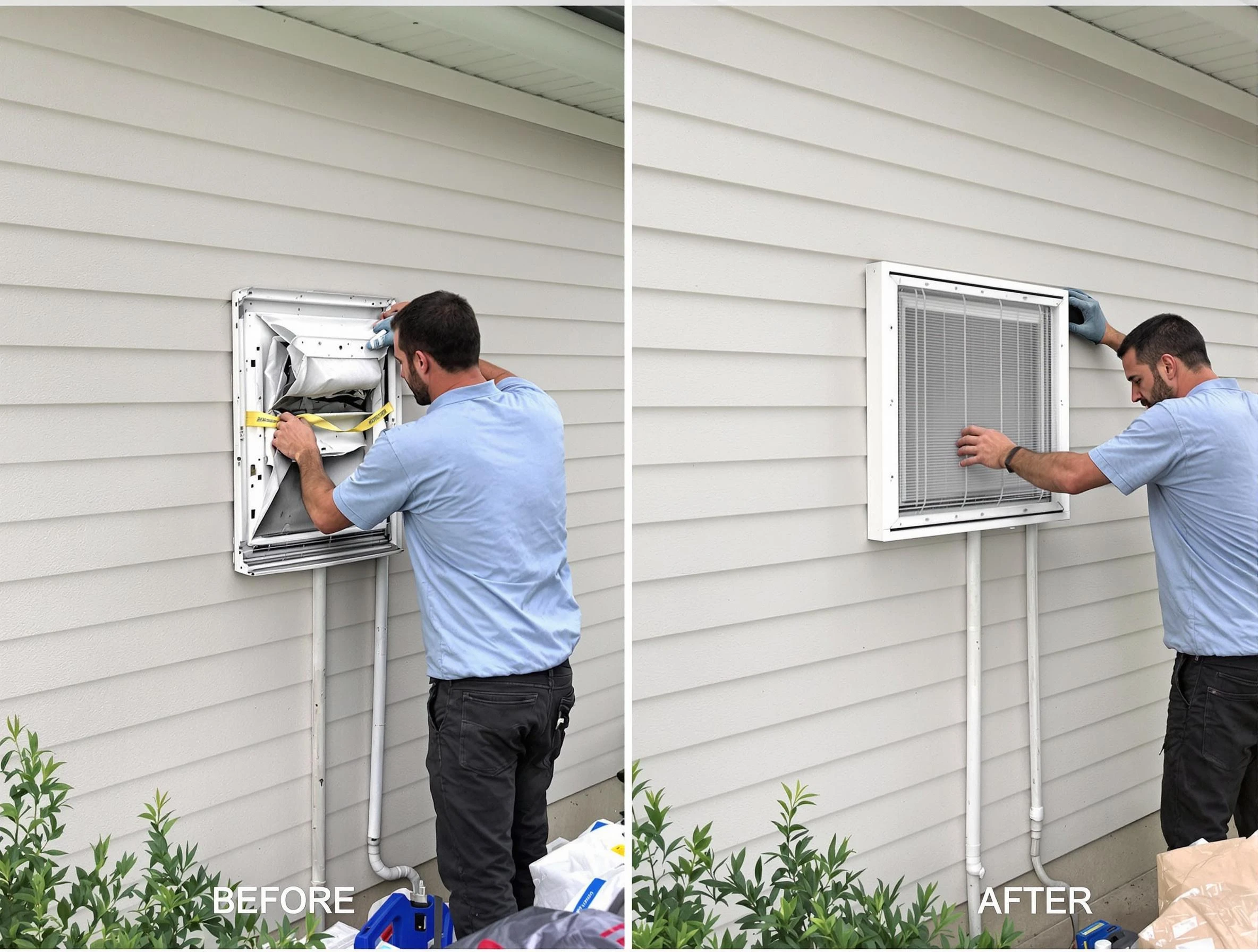 Green Hill Dryer Vent Cleaning technician installing high-quality dryer vent cover at a residential property in Green Hill